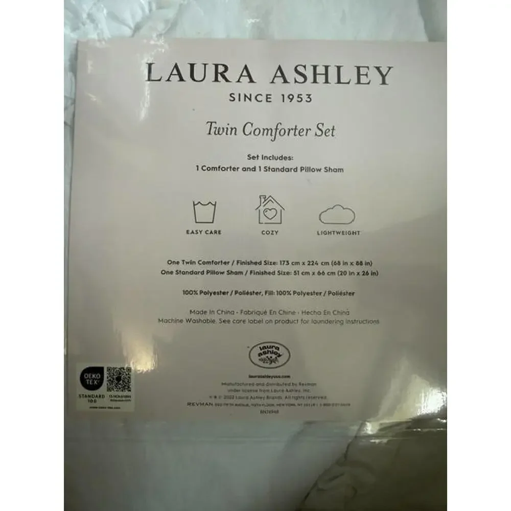Laura Ashley Norah Twin Comforter Set White Ruffle 2pc Microfiber NEW